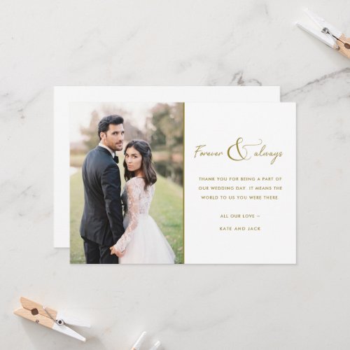 Forever and Always Gold Wedding Photo Thank You Invitation