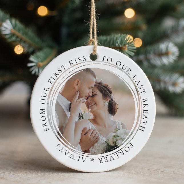 Forever and Always Wedding Anniversary Photo Ceramic Ornament (Creator Uploaded)