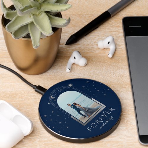 FOREVER AND ALWAYS Wedding Blue Celestial Photo Wireless Charger