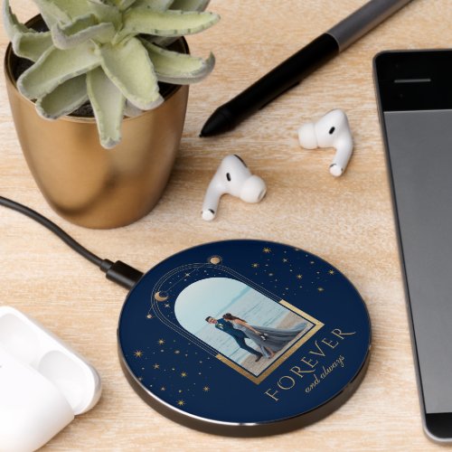 FOREVER AND ALWAYS Wedding Blue Celestial Photo Wireless Charger