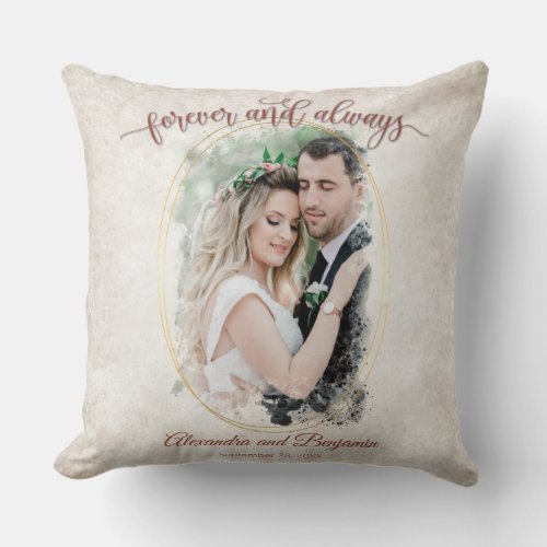 Forever and Always Wedding Photo Template Throw Pillow