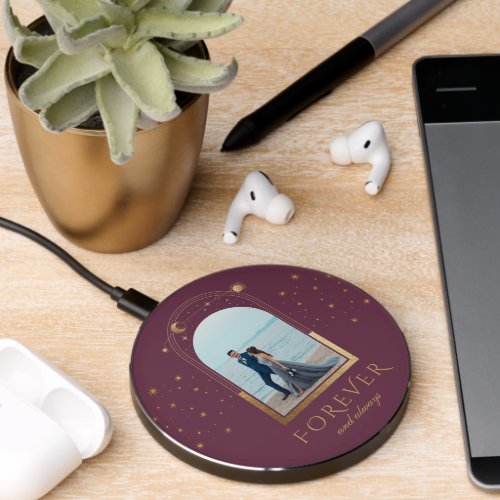 FOREVER AND ALWAYS Wedding Plum Celestial Photo Wireless Charger