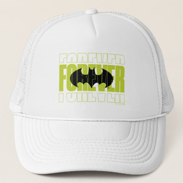 Forever Batman Typography Symbol Graphic Trucker Hat (Front)