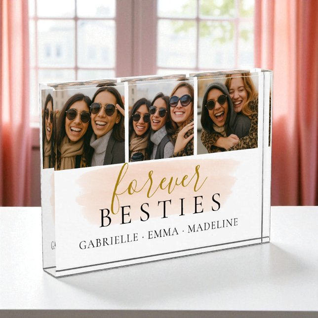 Forever Besties Friends Keepsake 3 Photo Collage Acrylic Award (Creator Uploaded)