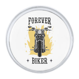 Forever biker silver finish lapel pin