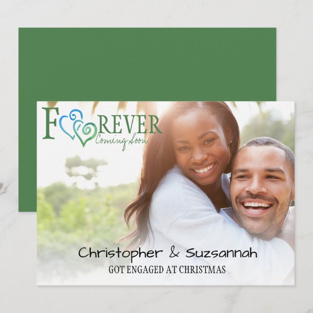 FOREVER Blue Green Linked Hearts Engagement Announcement (Front/Back)