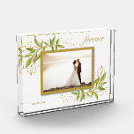Forever Bride Groom Wedding Photo Block<br><div class="desc">This charming photo block features your favorite photo surrounded with a beautiful border of green and gold leaves. CHANGE the date to the current year or you can delete it or add more information. Great as a gift or to display your favorite photo in your own home. *VERTICAL layout done...</div>