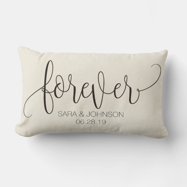 Forever, Calligraphy, Personalized Wedding Gift Lumbar Pillow (Front)