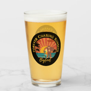 Forever Chasing Sunsets Bigfoot Surfing Beer Glass