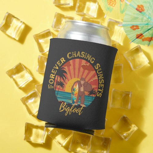 Forever Chasing Sunsets Bigfoot Surfing Black Can Cooler