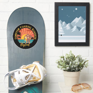 Forever Chasing Sunsets Bigfoot Surfing Black Sticker