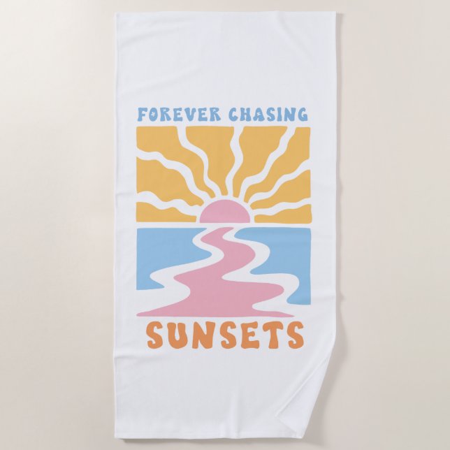 Forever Chasing Sunsets Retro Beach Towel (Front)