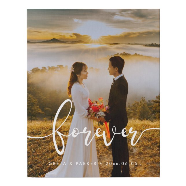 Forever elegant design overlay wedding photo faux canvas print (Front)