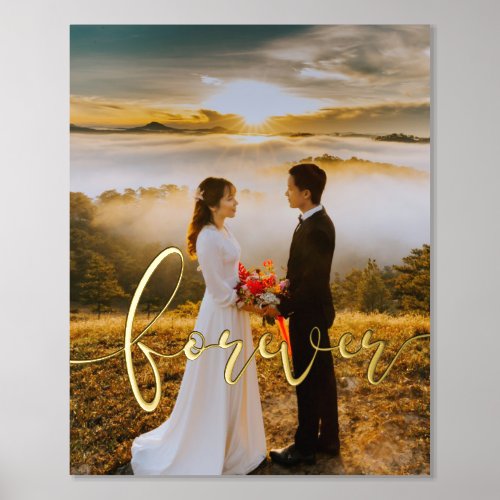 Forever elegant design overlay wedding photo gold foil prints