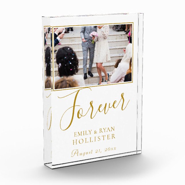 Forever Elegant Golden Script Wedding Photo Block (Left)