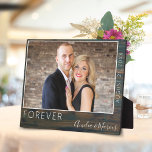 Forever Elegant Rustic Wood Script Wedding Photo Plaque<br><div class="desc">Forever Elegant Rustic Wood Script Wedding Photo Plaque. Dark wood background. A great keepsake for bride and groom. Add your photo,  names and wedding date.</div>
