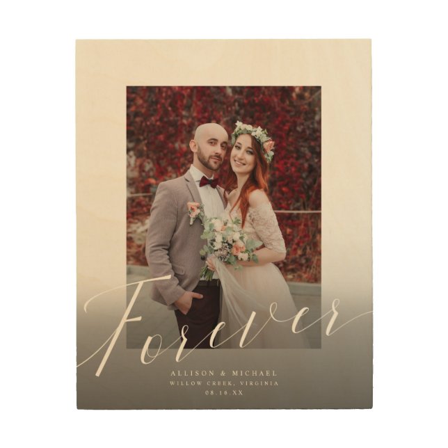 Forever Elegant Script Wedding Photo Wood Sign (Front)