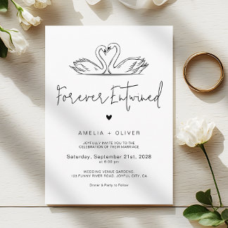Forever Entwined Minimalist Script Swans Wedding Invitation