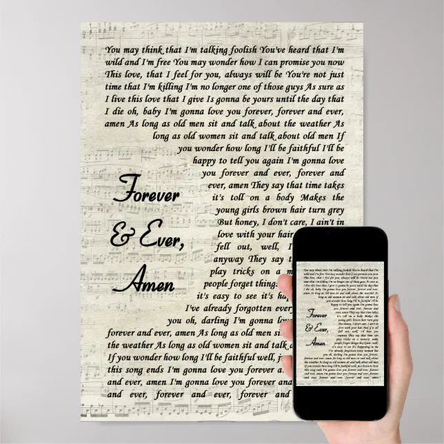 Forever &amp; Ever Amen Song Lyric Vintage Script Poster | Zazzle