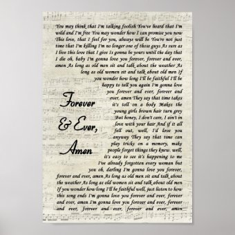 Forever &amp; Ever Amen Song Lyric Vintage Script Poster | Zazzle