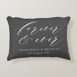 Forever & Ever Grey Calligraphy Wedding Gift Accent Pillow<br><div class="desc">A lovely personalized wedding gift with the phrase "forever and ever" as a headline in white modern calligraphy font on a dark grey background. Personalize with the couple's names and wedding date.</div>