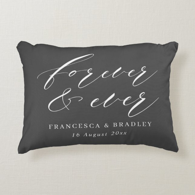 Forever & Ever Grey Calligraphy Wedding Gift Accent Pillow (Front)
