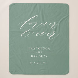 Forever & Ever Teal Calligraphy Wedding Gift Sherpa Blanket