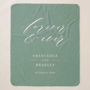 Forever & Ever Teal Calligraphy Wedding Gift Sherpa Blanket