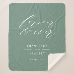 Forever & Ever Teal Calligraphy Wedding Gift Sherpa Blanket