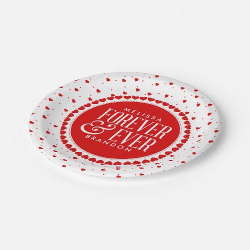 Forever  Ever Valentines Red Circle Hearts Paper Plates