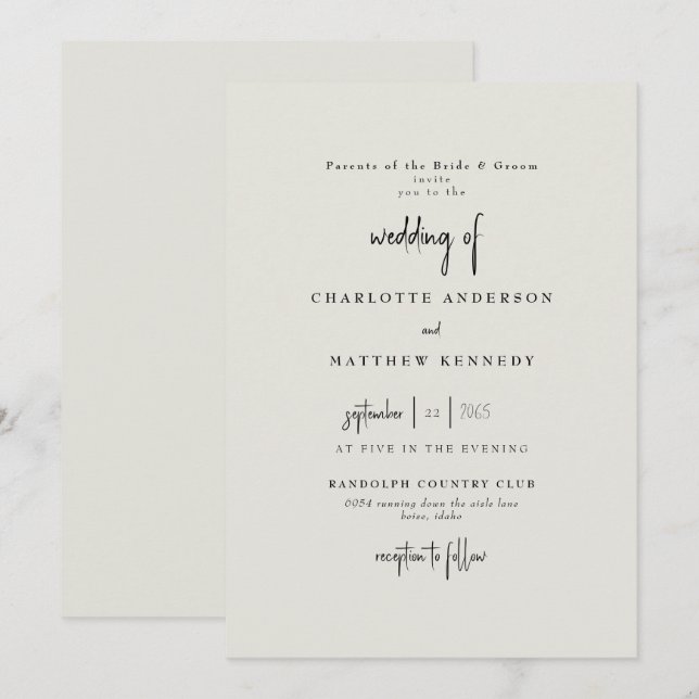 Forever Faithful Cream Wedding II Invitation (Front/Back)