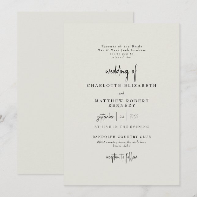 Forever Faithful Cream Wedding III Invitation (Front/Back)