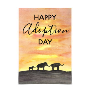 "Forever Family" Elephant Sunset Watercolour Card