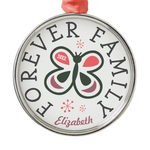 Forever Family Kids Pink Butterfly Adoption Gift Metal Ornament