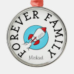 Forever Family Kids Retro Rocketship Adoption Gift Metal Ornament at Zazzle