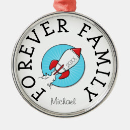 Forever Family kids Retro Rocketship Adoption Gift Metal Ornament