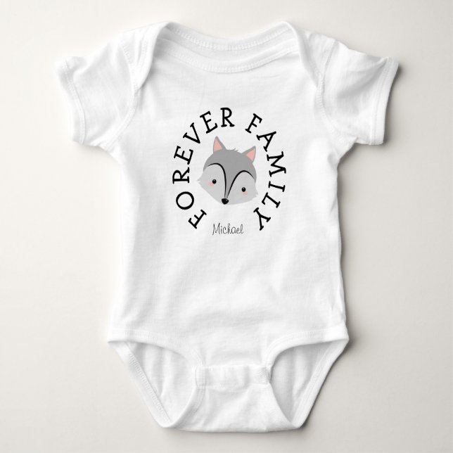 Forever Family Woodland Wolf Adoption Gift Baby Bodysuit (Front)