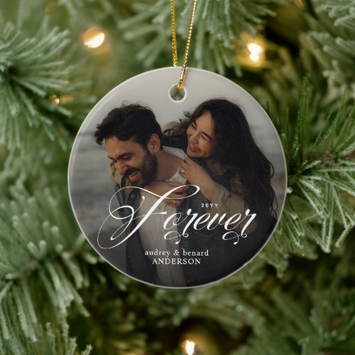 Forever First Christmas Double Sided Couple Photo Ceramic Ornament