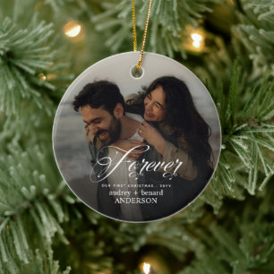 Forever First Christmas Double Sided Couple Photo Ceramic Ornament