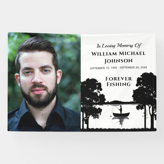Forever Fishing Custom Photo Memorial Funeral Banner (Horizontal)
