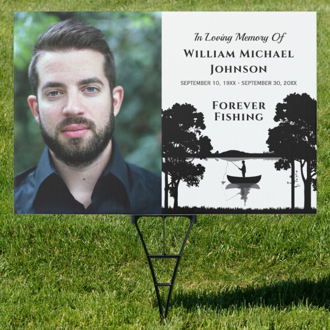 Forever Fishing Custom Photo Memorial Funeral Sign (Insitu)