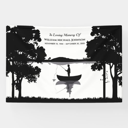 Forever Fishing Funeral Memorial Black And White Banner