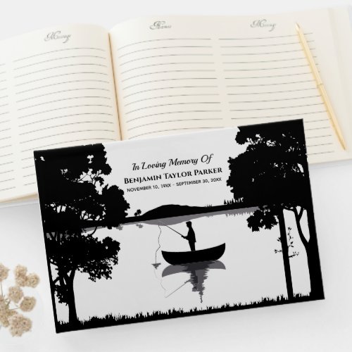 Forever Fishing Memorial Funeral Black And White Guest Book