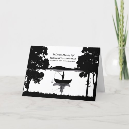 Forever Fishing Memorial Funeral Black And White Thank You Card