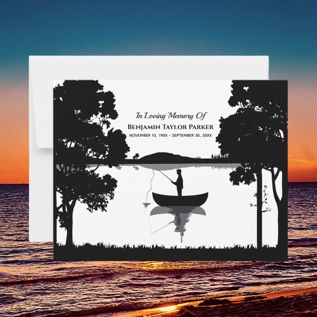Forever Fishing Memorial Funeral Black And White Thank You Card (Creator Uploaded)
