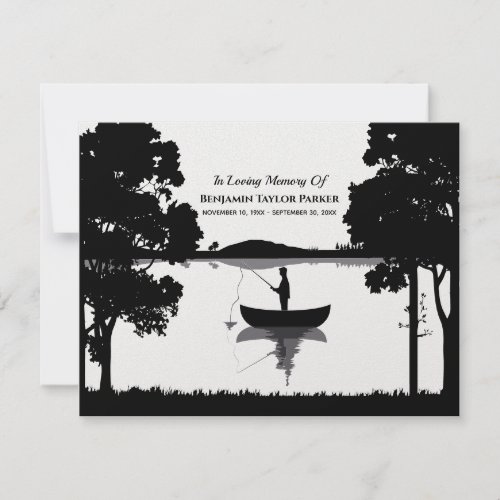 Forever Fishing Memorial Funeral Black And White Thank You Card