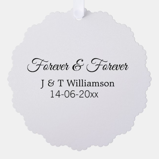 Forever & forever add couple name date love thanks ornament card (Front)