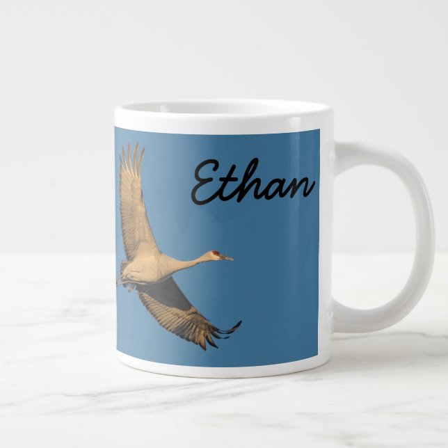 Forever Free Crane In Flight Personalize Name Giant Coffee Mug (Right)