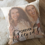 Forever Friends Black Script Overlay 2 Photo Throw Pillow<br><div class="desc">Personalized best friends photo pillow with elegant text overlay. The photo template is set up for you to add your own pictures - one of the front and one on the back. The front also has the text overlay which reads "forever friends" in hand lettered script and bold typography. This...</div>