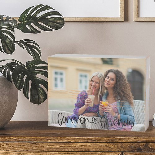 Forever Friends Cute Heart Typography Custom Photo Wooden Box Sign